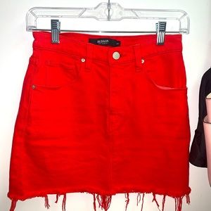 orange-red jean skirt